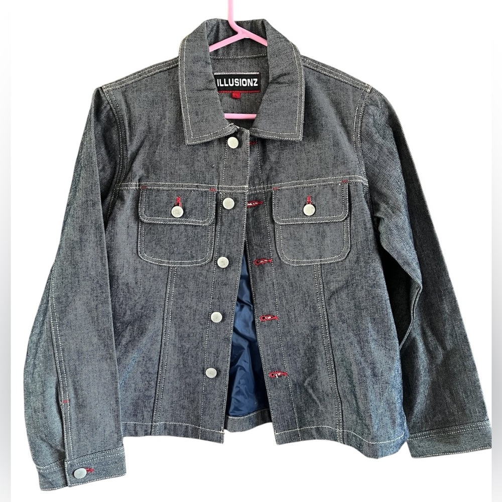 Hostess Pick ☄️💥 Unique Vintage ILLUSIONZ Denim Jacket with Red Cherry Accents